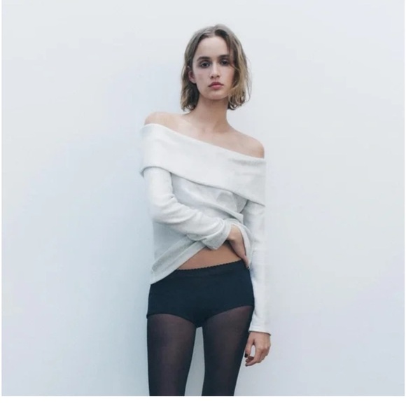 NWT ZARA EXPOSED SHOULDER METALLIC SWEATER/M - Picture 4 of 14